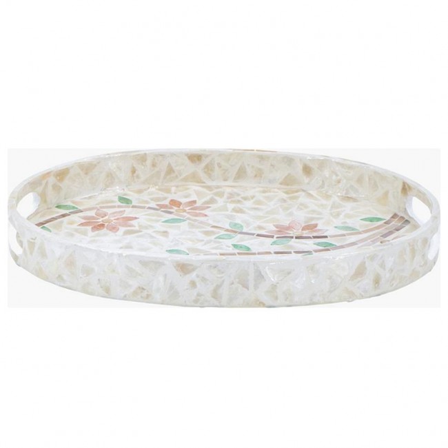صينية مزخرفه بتصميم الورد بقطع من البلاط الابيض والوردي 7657