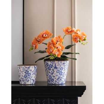 طقم مركن نبات سيراميك بنقوش الورد ريفيه 2 قطع 7529