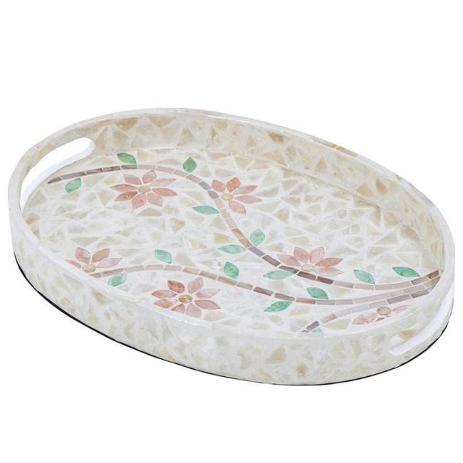 صينية مزخرفه بتصميم الورد بقطع من البلاط الابيض والوردي 7657