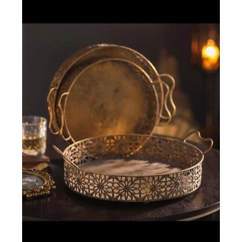  طقم صينيه معدن ذهبي معتق مشغول يدويا فاخره 3 قطع 8099