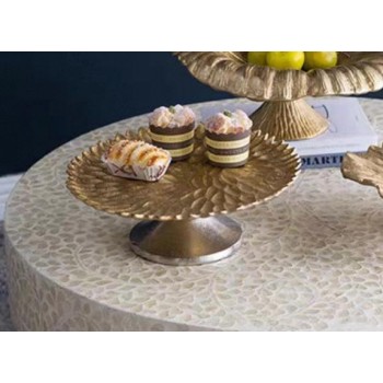صينية ستاند تقديم معدن ذهبي مشغوله يدويا مثالي لديكور المنزل 7607