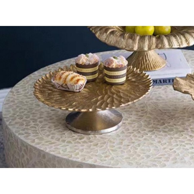 صينية ستاند تقديم معدن ذهبي مشغوله يدويا مثالي لديكور المنزل 7607