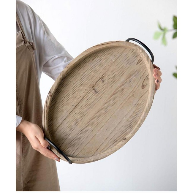 طقم صينية خشبية بمقبض معدن على الطراز الاوربي عدد القطع 2-7660