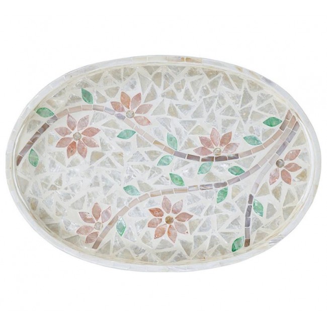 صينية مزخرفه بتصميم الورد بقطع من البلاط الابيض والوردي 7657