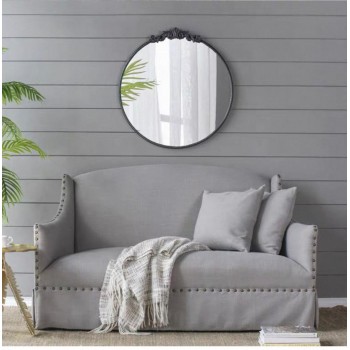 مرايا جداري دائري بإطار معدن أسود على الطراز الاروبي كلاسيك مثالي لديكور المنزل 7718برتفاع 81.3cm