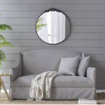 مرايا جداري دائري بإطار معدن أسود على الطراز الاروبي كلاسيك مثالي لديكور المنزل 7718برتفاع 81.3cm