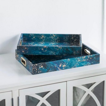 طقم صينيه باللون الازرق بالمسات ذهبيه فاخر بتصميم مودرن 7655