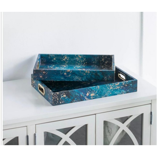 طقم صينيه باللون الازرق بالمسات ذهبيه فاخر بتصميم مودرن 7655