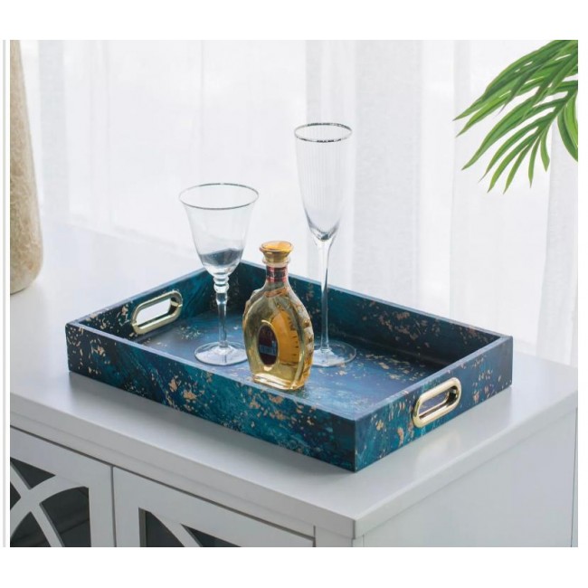 طقم صينيه باللون الازرق بالمسات ذهبيه فاخر بتصميم مودرن 7655