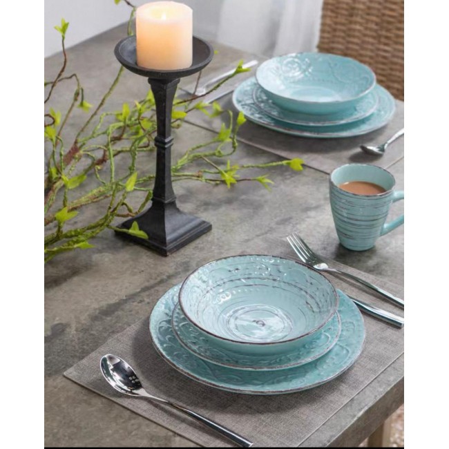 طقم عشاء بورسلان بتصميم ريفي فاخر لشخص واحد3 قطع  7616