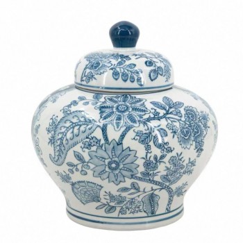 فازه بغطاء سيراميك بنقوش ورود زرقاء أنيقه مثالي لديكور المنزل 7466 فازه بغطاء سيراميك بنقوش ورود زرقاء أنيقه مثالي لديكور المنزل 7466