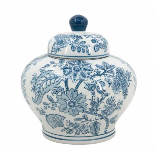 فازه بغطاء سيراميك بنقوش ورود زرقاء أنيقه مثالي لديكور المنزل 7466