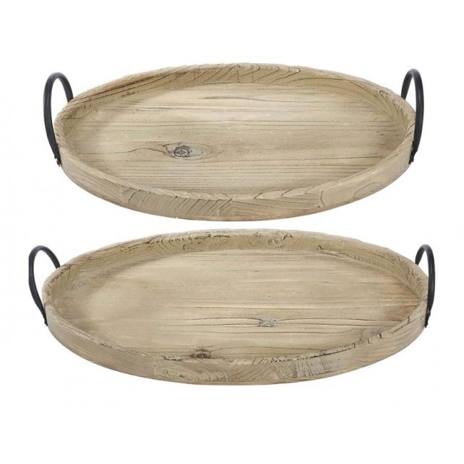 طقم صينية خشبية بمقبض معدن على الطراز الاوربي عدد القطع 2-7660