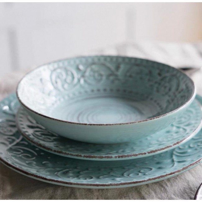 طقم عشاء بورسلان بتصميم ريفي فاخر لشخص واحد3 قطع  7616