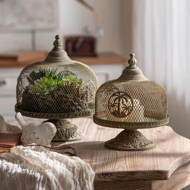 حامل شموع بغطا معدن بستايل فينتج متوفر الحجمين 8074