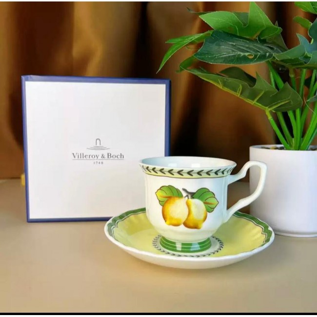 كوب شاي وصحن سيراميك برسمة الليمون 7928