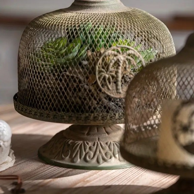 حامل شموع بغطا معدن بستايل فينتج متوفر الحجمين 8074