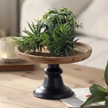 صحن خشب بقاعده معدن على الطرز الاوربي 8112