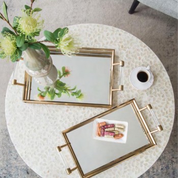 طقم صينية تقديم مرايا بمقبض زجاج شفاف فاخره7652