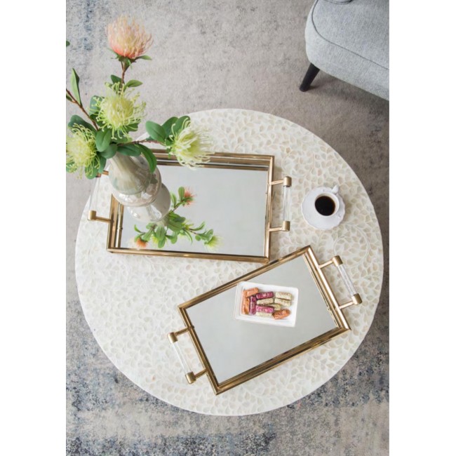 طقم صينية تقديم مرايا بمقبض زجاج شفاف فاخره7652