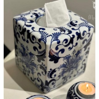 علبة مناديل سيراميك بنقوش ورد زرقاء بشكل مربع 6985 علبة مناديل سيراميك بنقوش ورد زرقاء بشكل مربع 6985