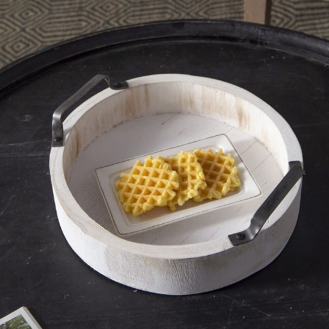 طقم صينيه خشب دائري بمقبض معدن 5 قطع مختلفة الاحجام 7662