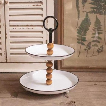 صحن حامل فاكه وحلويات معدن أبيض فاخر 8113