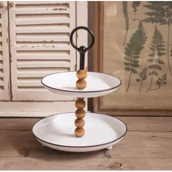 صحن حامل فاكه وحلويات معدن أبيض فاخر 8113