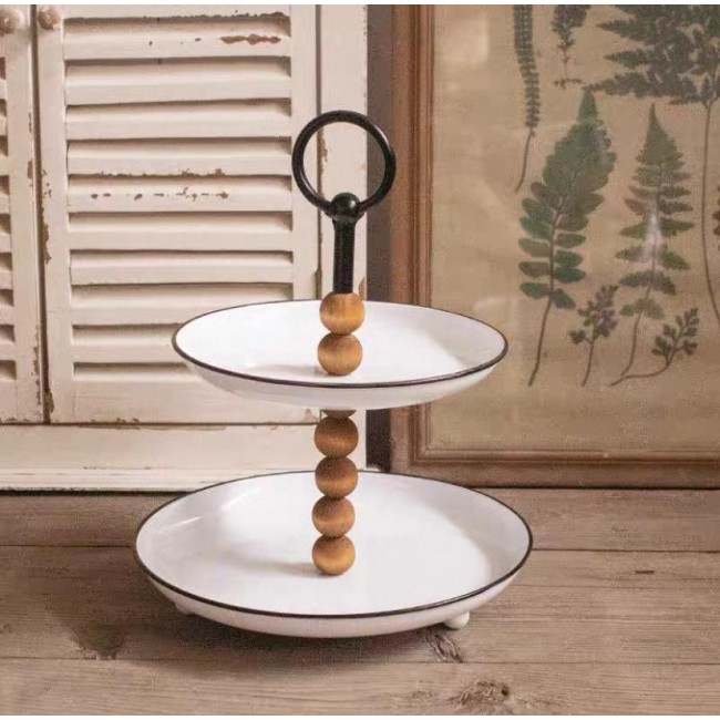 صحن حامل فاكه وحلويات معدن أبيض فاخر 8113