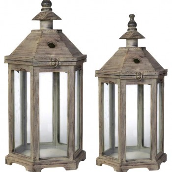 طقم فانوس خشبي بألواح زجاجيه على الطراز الاروبي مثالي لديكور المنزل 761