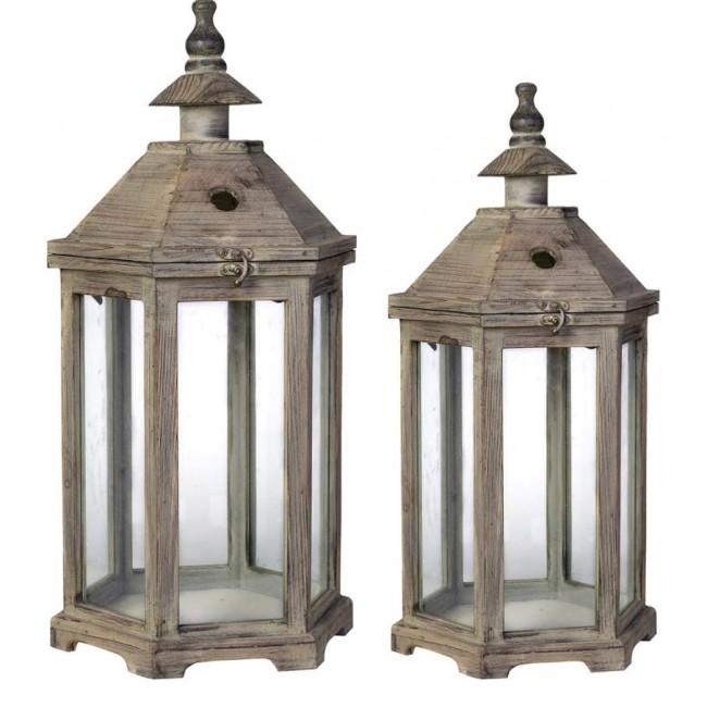 طقم فانوس خشبي بألواح زجاجيه على الطراز الاروبي مثالي لديكور المنزل 761