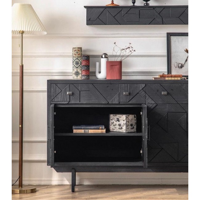 كونسول جداري أسود من الخشب الصلب منحوت يدويا 7855