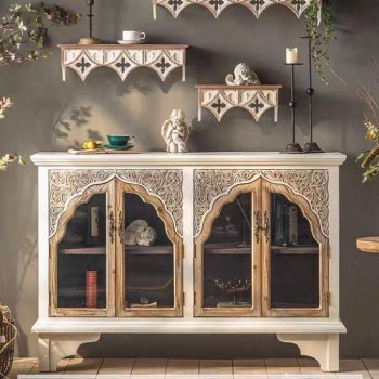 كونسول جداري من الخشب الطبيعي منحوت يدويا مثالي لديكور المنزل 8158