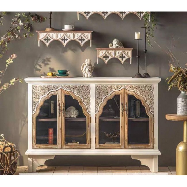 كونسول جداري من الخشب الطبيعي منحوت يدويا مثالي لديكور المنزل 8158