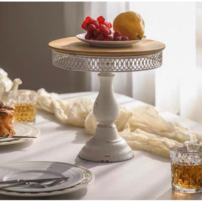 صحن خشب بستاند أبيض معدن بتصميم عصري أنيق 8092