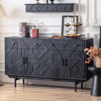 كونسول جداري أسود من الخشب الصلب منحوت يدويا 7855