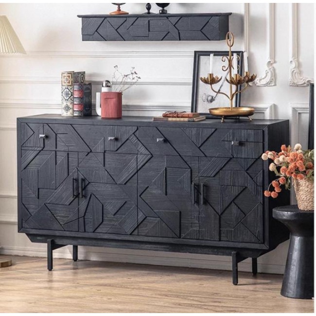 كونسول جداري أسود من الخشب الصلب منحوت يدويا 7855