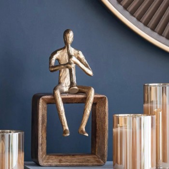 تحفة عازف معدن بقاعده خشب مثالي لديكور المنزل 7421