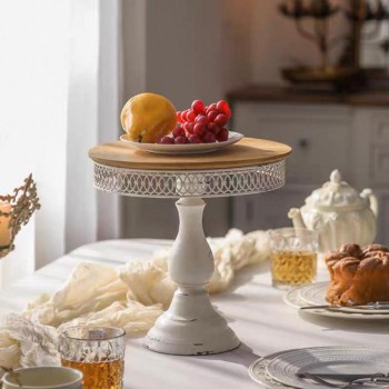 صحن خشب بستاند أبيض معدن بتصميم عصري أنيق 8092