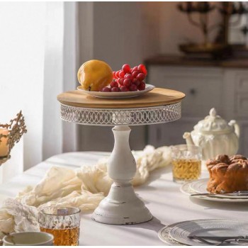 صحن خشب بستاند أبيض معدن بتصميم عصري أنيق 8092