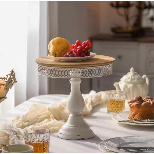 صحن خشب بستاند أبيض معدن بتصميم عصري أنيق 8092