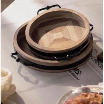 طقم صينيه تقديم من خشب الطبيعي عالي الجوده بمقبض معدن 7816