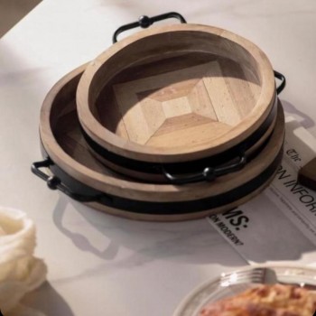 طقم صينيه تقديم من خشب الطبيعي عالي الجوده بمقبض معدن 7816