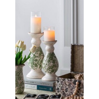 شمعدان سيراميك بنقور الورد الخضراء بتصميم ريفي متوفر حجمين7445