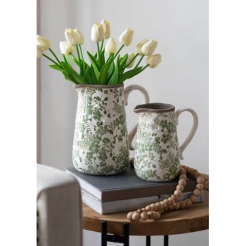 فازه أبريق سيراميك بنقوش الورد الخضراء فينتج ستايل متوفر الحجمين 7449