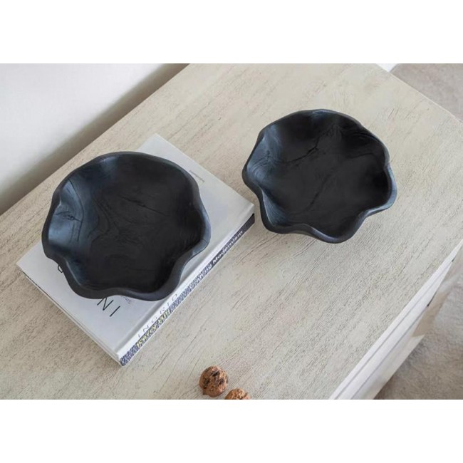 طقم صحن خشب أسود بتصميم أوربي 2 قطعه 7580