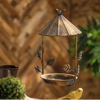 حامل حبوب الطيور معدن معتق ذهبي مثالي للحديقه الخارجيه8071