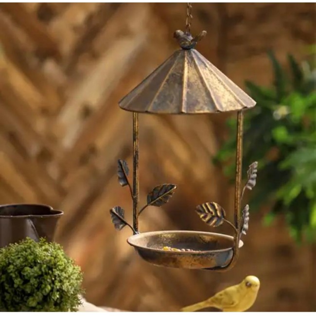 حامل حبوب الطيور معدن معتق ذهبي مثالي للحديقه الخارجيه8071