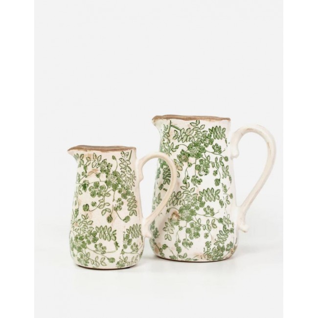 فازه أبريق سيراميك بنقوش الورد الخضراء فينتج ستايل متوفر الحجمين 7449 فازه أبريق سيراميك بنقوش الورد الخضراء فينتج ستايل متوفر الحجمين 7449