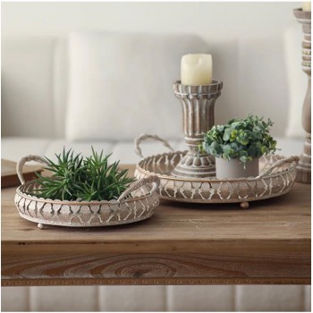 طقم صينية تقديم فاخره معدن بنمط أوربي عدد 2 قطعه 8067